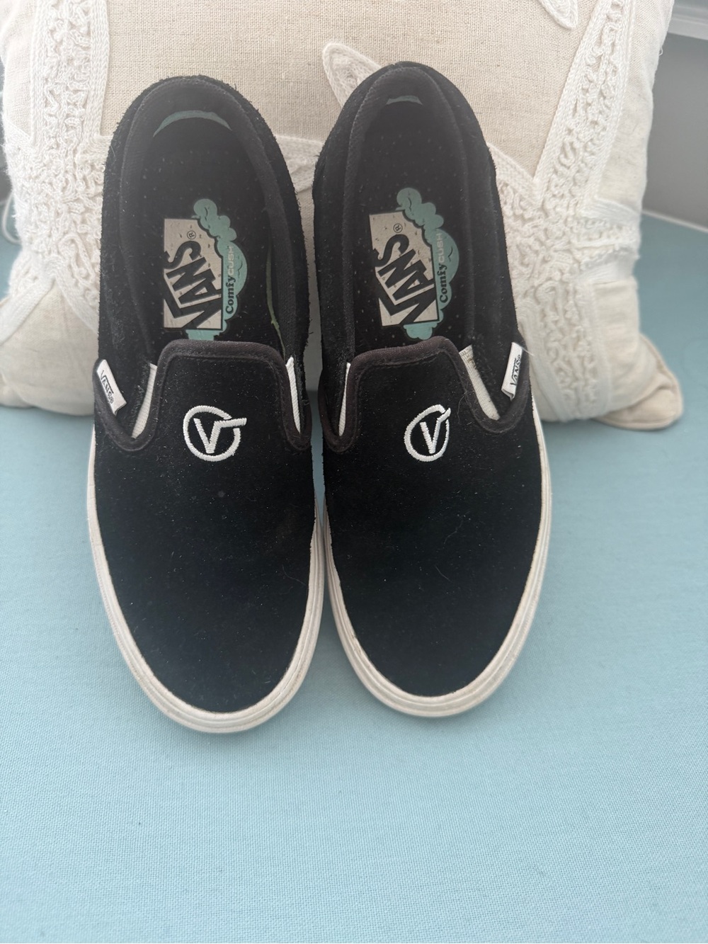 Vans Black Slip-On Suede Sneakers with White Accents
